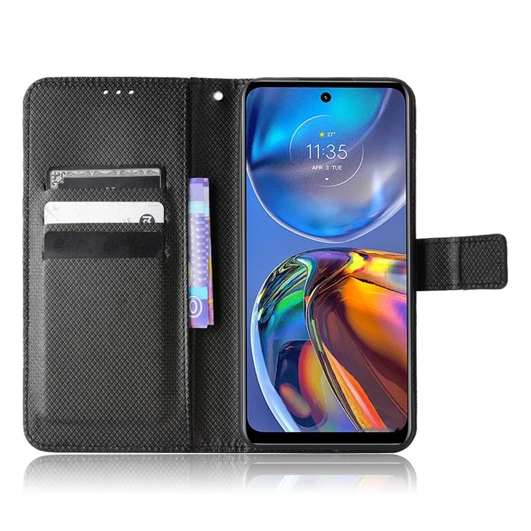 Pour Motorola Moto E32 4G/Moto E32s 4G Protecteur de téléphone Texture de diamant Support Étui en cuir PU Bien protégé avec portefeuille - Noir