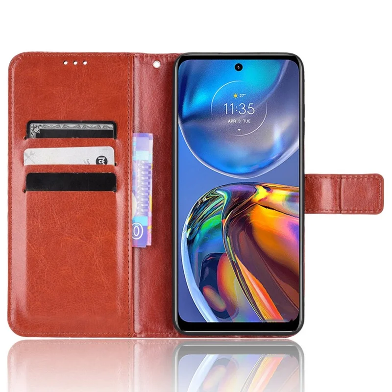 For Motorola Moto E32 4G/Moto E32s 4G Phone Case Crazy Horse Texture PU Leather Scratch-resistant Anti-fall Magnetic Stand Phone Shell with Strap - Brown