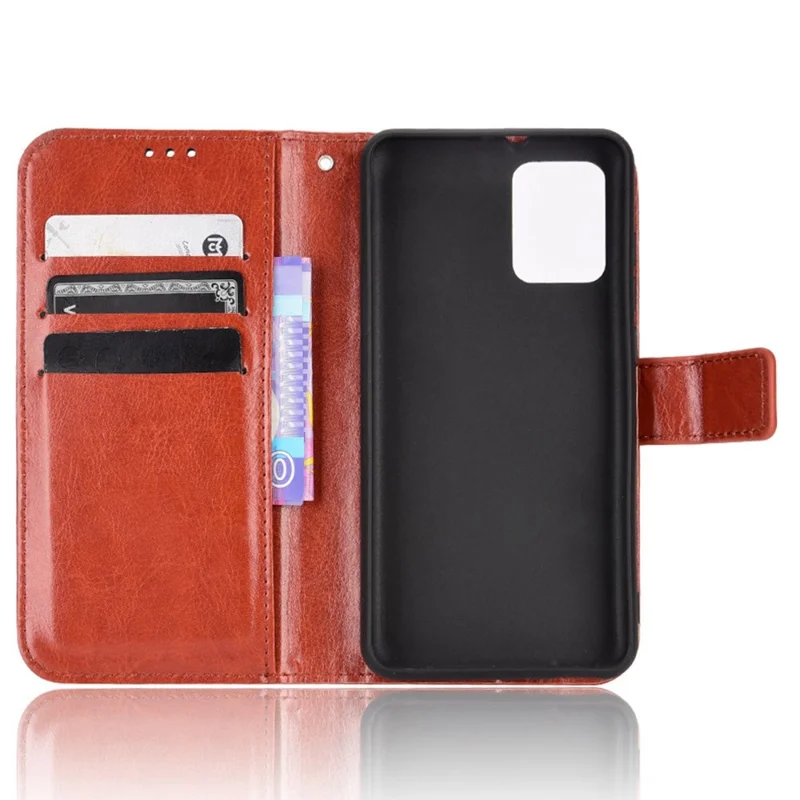 For Motorola Moto E32 4G/Moto E32s 4G Phone Case Crazy Horse Texture PU Leather Scratch-resistant Anti-fall Magnetic Stand Phone Shell with Strap - Brown