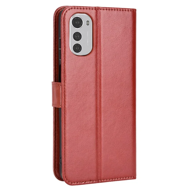 For Motorola Moto E32 4G/Moto E32s 4G Phone Case Crazy Horse Texture PU Leather Scratch-resistant Anti-fall Magnetic Stand Phone Shell with Strap - Brown