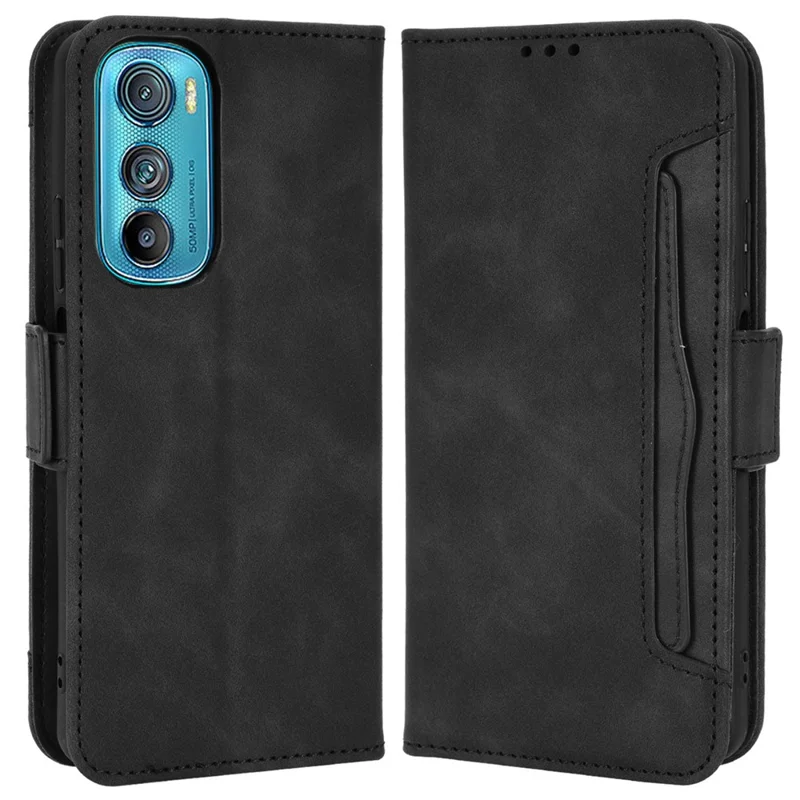 For Motorola Edge 30 Smartphone Bag Case Magnetic Flip Wallet Style Stand Shockproof PU Leather Phone Cover - Black