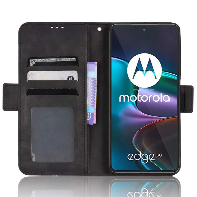 For Motorola Edge 30 Smartphone Bag Case Magnetic Flip Wallet Style Stand Shockproof PU Leather Phone Cover - Black