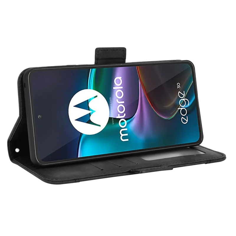 For Motorola Edge 30 Smartphone Bag Case Magnetic Flip Wallet Style Stand Shockproof PU Leather Phone Cover - Black