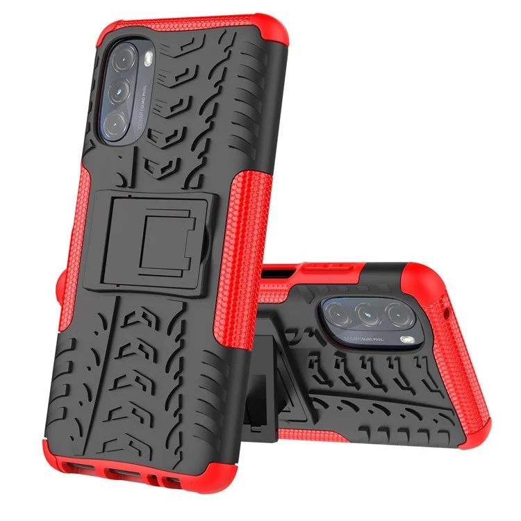 Cool Tyre Surface 2-in-1 Hybrid Phone Case for Motorola Moto G (2022) 5G, PC + TPU Mobile Phone with Kickstand - Red