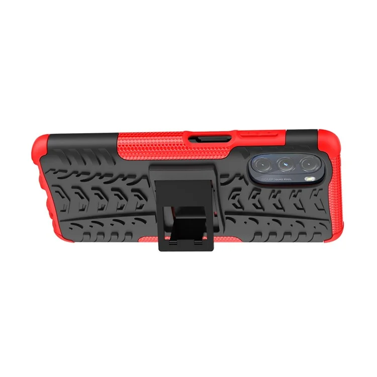 Cool Tyre Surface 2-in-1 Hybrid Phone Case for Motorola Moto G (2022) 5G, PC + TPU Mobile Phone with Kickstand - Red