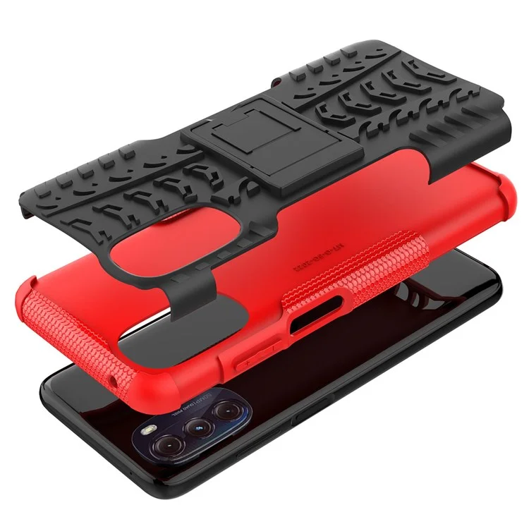 Cool Tyre Surface 2-in-1 Hybrid Phone Case for Motorola Moto G (2022) 5G, PC + TPU Mobile Phone with Kickstand - Red