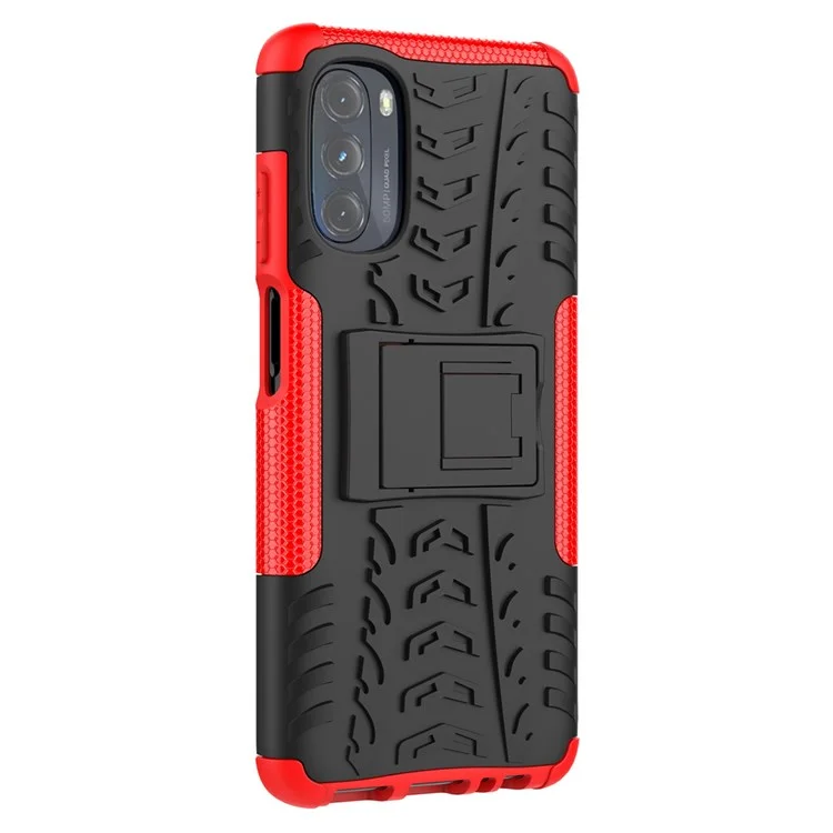 Cool Tyre Surface 2-in-1 Hybrid Phone Case for Motorola Moto G (2022) 5G, PC + TPU Mobile Phone with Kickstand - Red