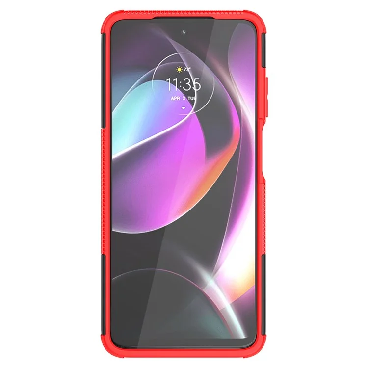 Cool Tyre Surface 2-in-1 Hybrid Phone Case for Motorola Moto G (2022) 5G, PC + TPU Mobile Phone with Kickstand - Red