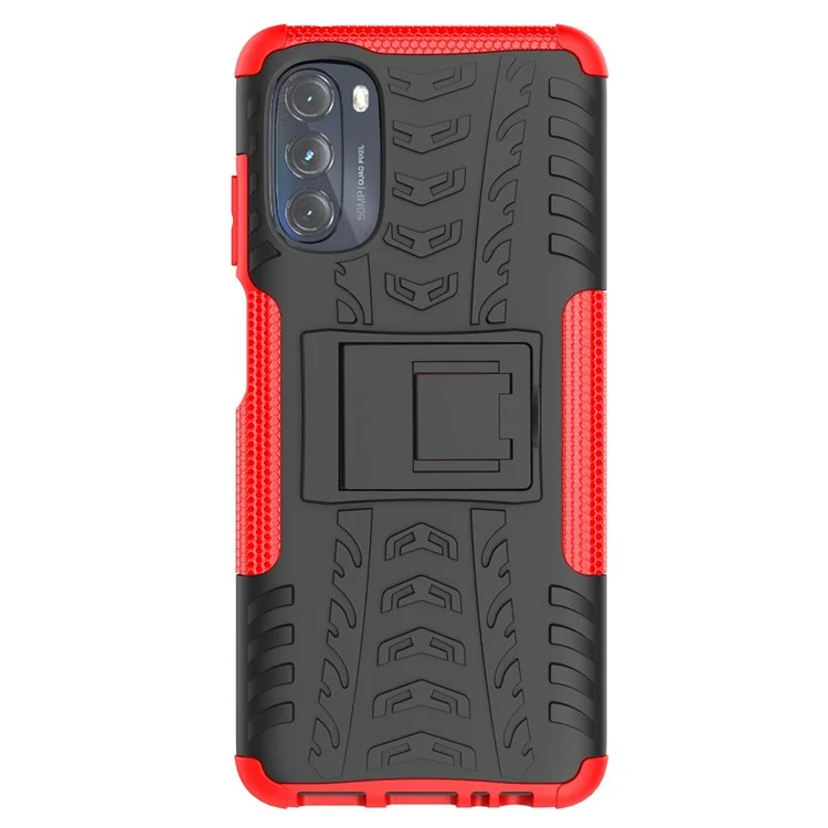 Cool Tyre Surface 2-in-1 Hybrid Phone Case for Motorola Moto G (2022) 5G, PC + TPU Mobile Phone with Kickstand - Red