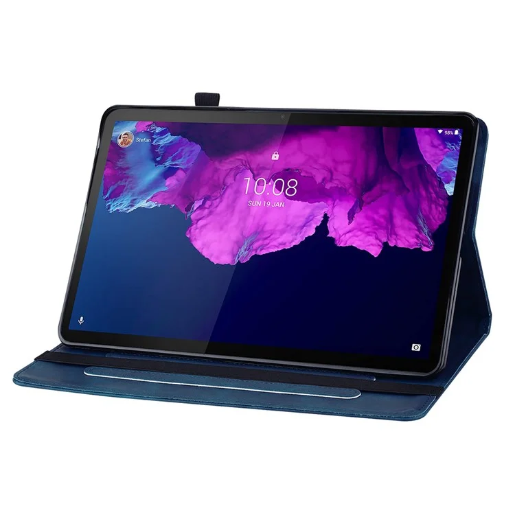 For Lenovo Tab P11 TB-J606F / Tab P11 5G  / Pad Plus Outer Zipper Pocket PU Leather Stand Tablet Case Inner Card Slots Protective Cover - Dark Blue