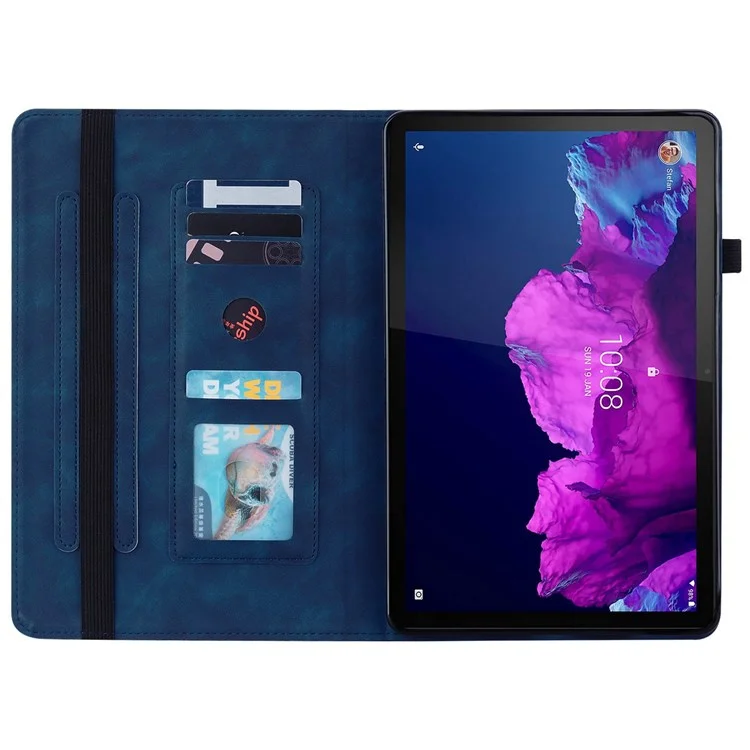 For Lenovo Tab P11 TB-J606F / Tab P11 5G  / Pad Plus Outer Zipper Pocket PU Leather Stand Tablet Case Inner Card Slots Protective Cover - Dark Blue
