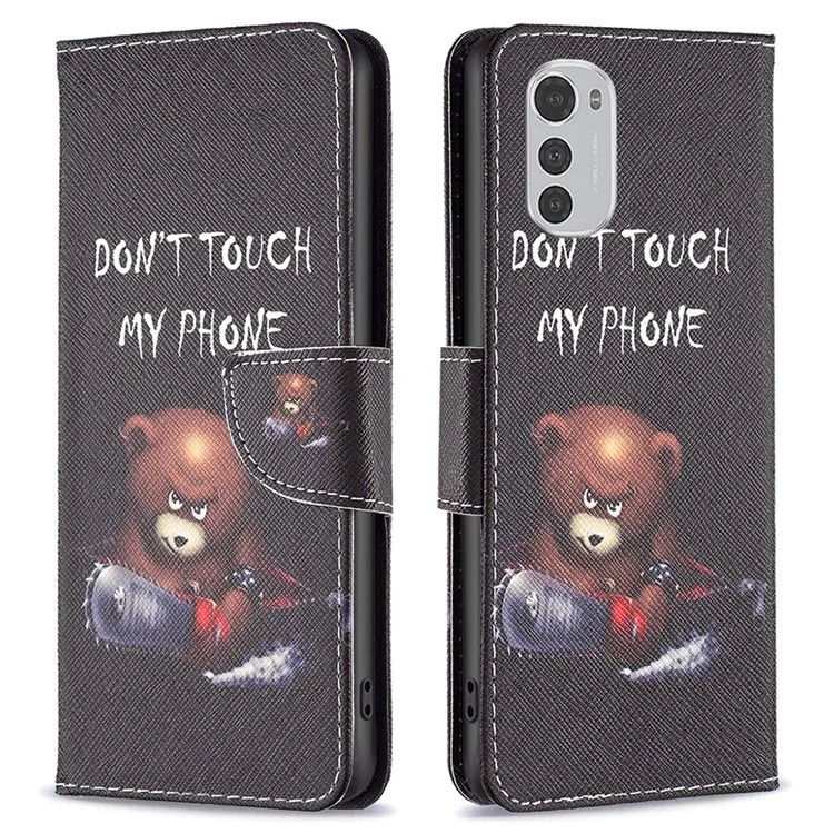 Para Motorola Moto E32 4G BF Pattern Printing Leather Series-1 Magnetic Clasp Phone Case Foldable Stand PU Leather Wallet Flip Cover - Bear