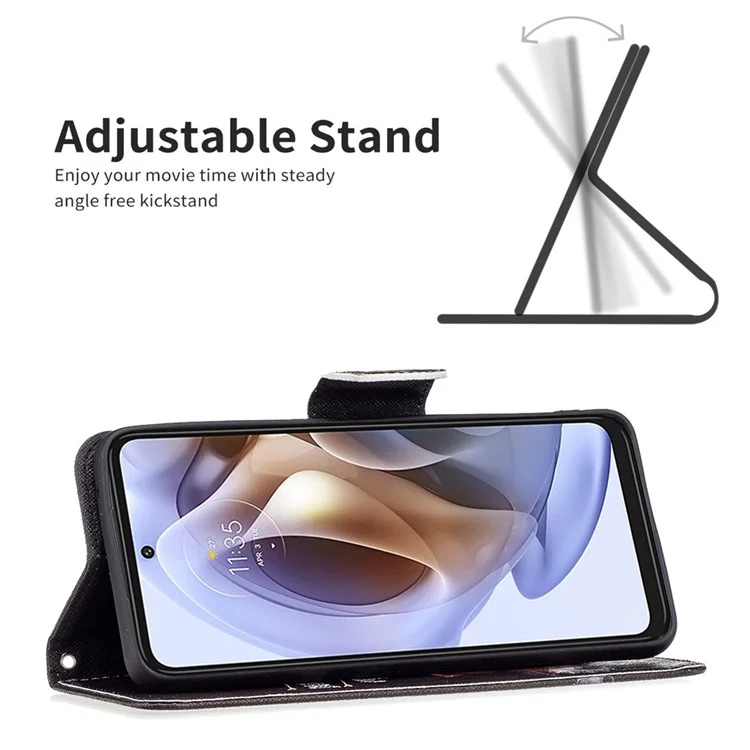 Para Motorola Moto E32 4G BF Pattern Printing Leather Series-1 Magnetic Clasp Phone Case Foldable Stand PU Leather Wallet Flip Cover - Bear