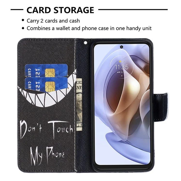 Für Motorola Moto E32 4G BF Muster Druckleder Leder-1 Magnetische Verschluss Phone Hülle Faltbare Ständer PU Leder Brieftasche Flip Cover - Berühre Mein Handy Nicht