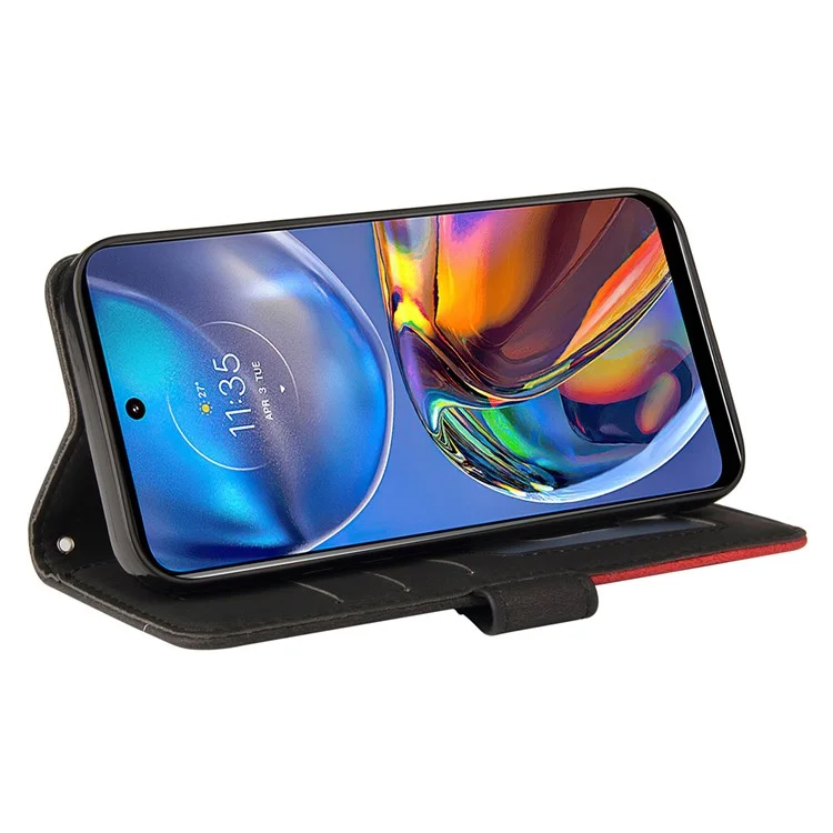 Для Motorola Moto E32 Двухцветный Сплайсинг Кожи Кожи - Черный