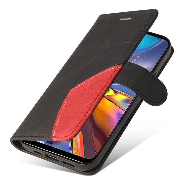 Для Motorola Moto E32 Двухцветный Сплайсинг Кожи Кожи - Черный