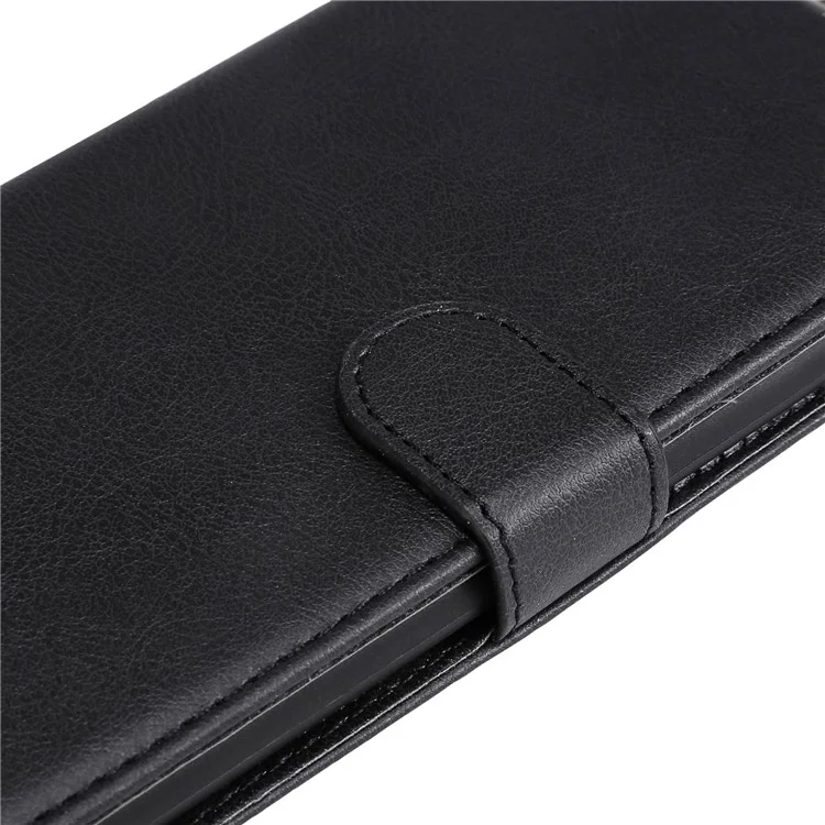 KT Leder Serie-2 Für Motorola Moto E32 Feste Farbe PU Leder Magnetisch Verschluss Handtasche Ständer Brieftasche Stoßdicht TPU Flip Cover Mit Handgelenkriemen - Schwarz
