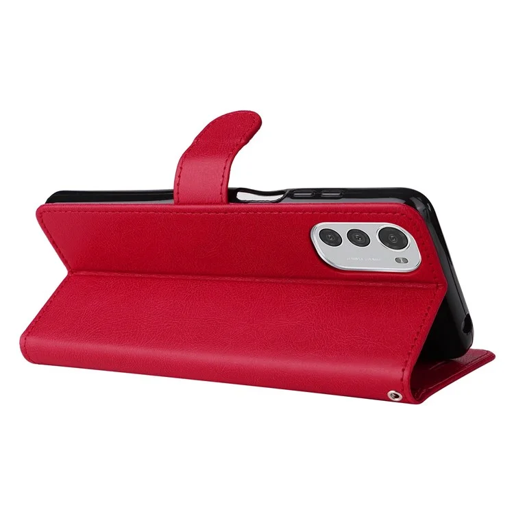 KT Leather Series-2 Para Motorola Moto E32 Color Sólido PU Cuero Magnético Cierre Magnia Manetera Flip Tpu Flip TPU TPU Con Correa Multa - Rojo
