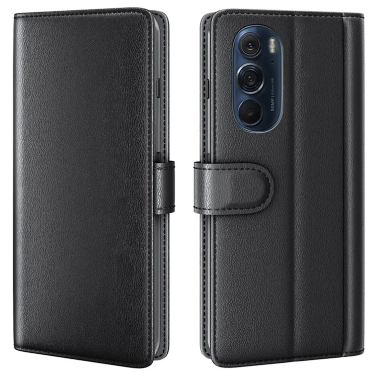 Für Motorola Edge X30 Echtes Geteiltes Leder+tpu Dual-layer Protection Case Wallet Ständer Flip Phone Deckung - Schwarz