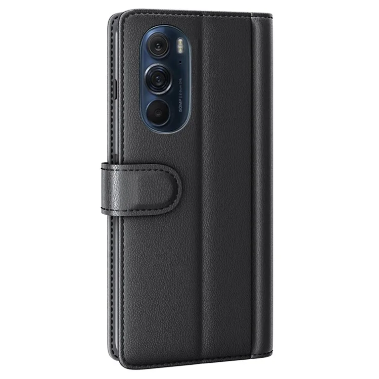 Für Motorola Edge X30 Echtes Geteiltes Leder+tpu Dual-layer Protection Case Wallet Ständer Flip Phone Deckung - Schwarz