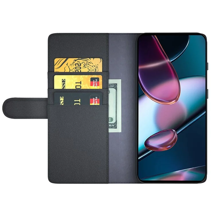 Für Motorola Edge X30 Echtes Geteiltes Leder+tpu Dual-layer Protection Case Wallet Ständer Flip Phone Deckung - Schwarz