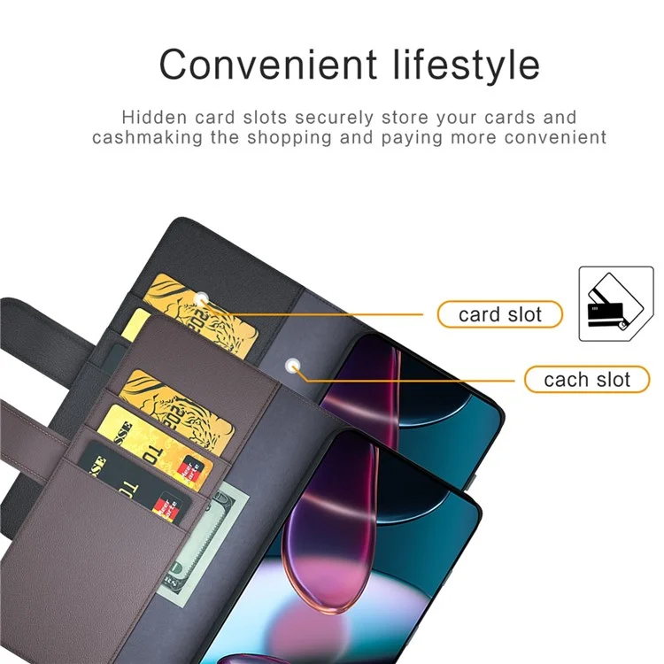 Für Motorola Edge X30 Echtes Geteiltes Leder+tpu Dual-layer Protection Case Wallet Ständer Flip Phone Deckung - Schwarz