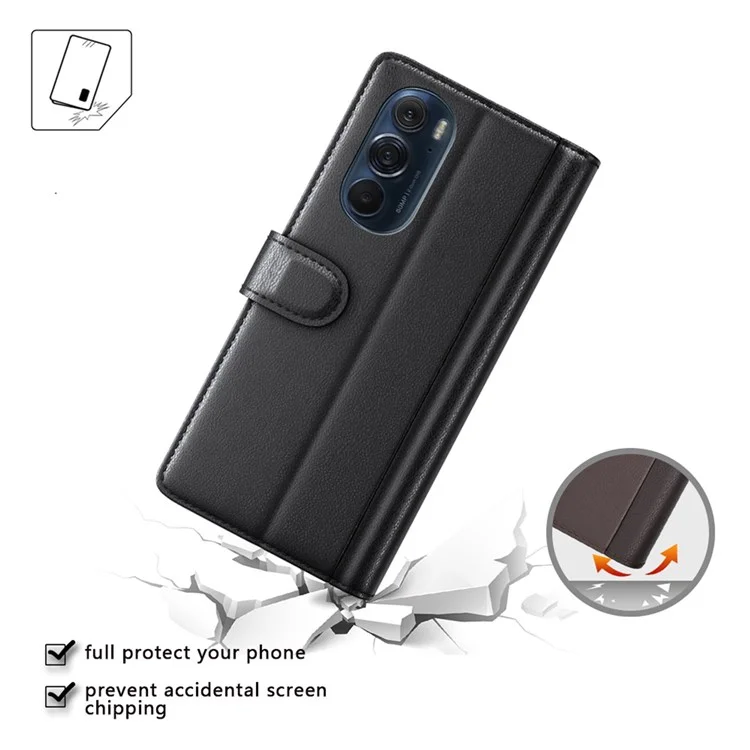 Für Motorola Edge X30 Echtes Geteiltes Leder+tpu Dual-layer Protection Case Wallet Ständer Flip Phone Deckung - Schwarz