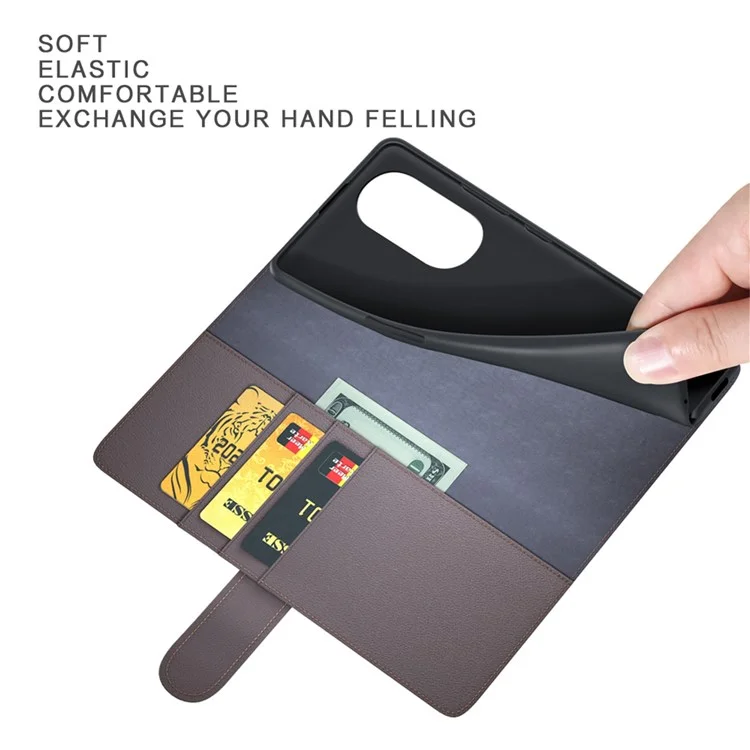 Für Motorola Edge X30 Echtes Geteiltes Leder+tpu Dual-layer Protection Case Wallet Ständer Flip Phone Deckung - Schwarz