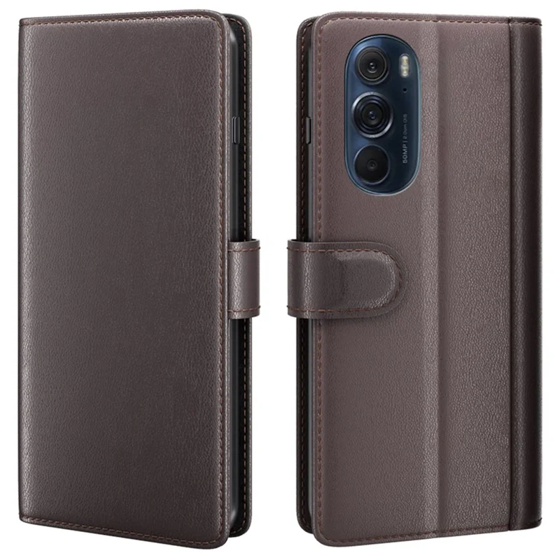 For Motorola Edge X30 Case Genuine Split Leather Phone Cover with Wallet Stand - Brown