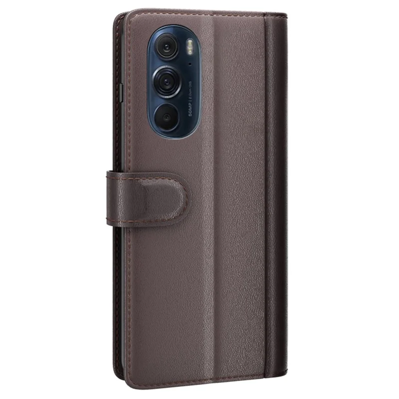 For Motorola Edge X30 Case Genuine Split Leather Phone Cover with Wallet Stand - Brown