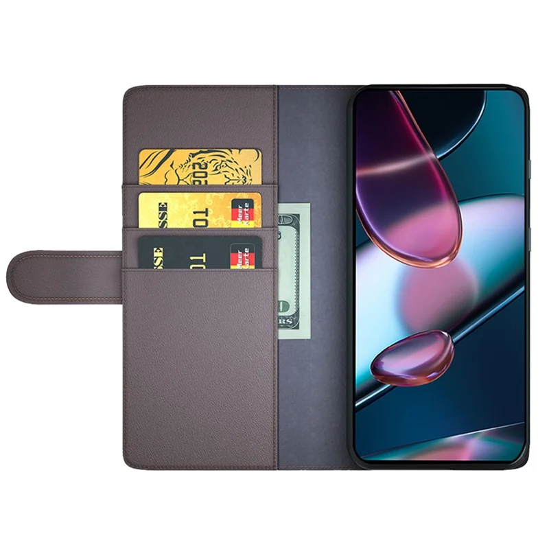 For Motorola Edge X30 Case Genuine Split Leather Phone Cover with Wallet Stand - Brown