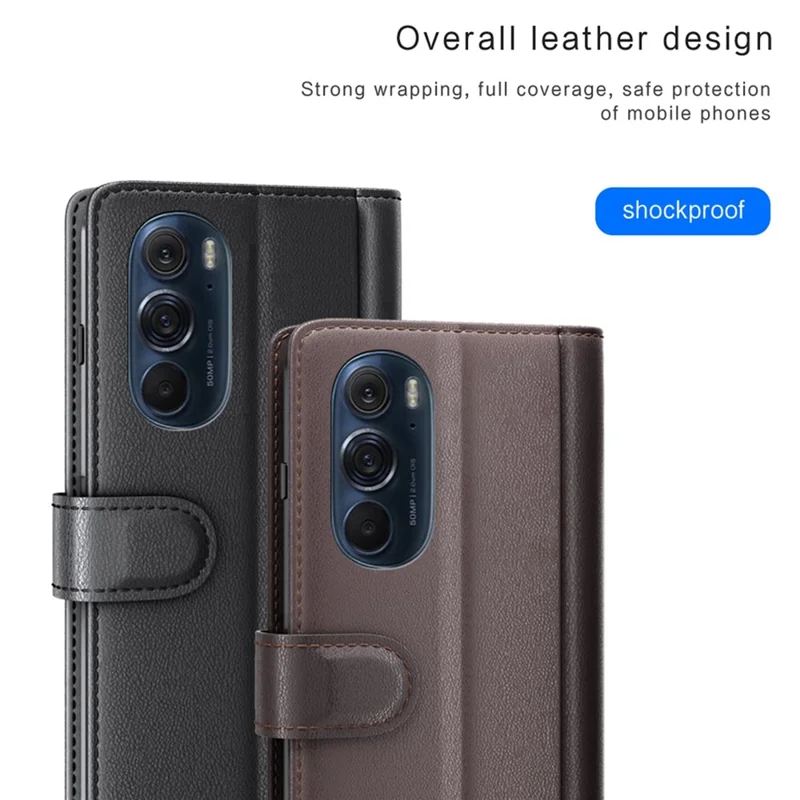 For Motorola Edge X30 Case Genuine Split Leather Phone Cover with Wallet Stand - Brown