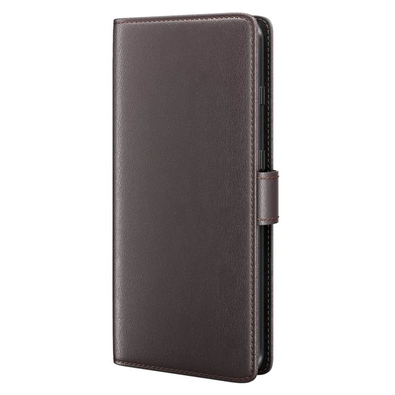For Motorola Edge X30 Case Genuine Split Leather Phone Cover with Wallet Stand - Brown