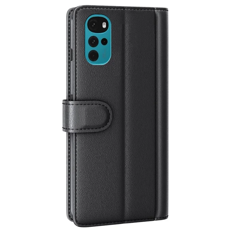 Para Motorola Moto G22 4G Genuine Split Leather+TPU Caso Protector Folio Flip Style Standing Cover Fuberna de Teléfonos Móviles - Negro