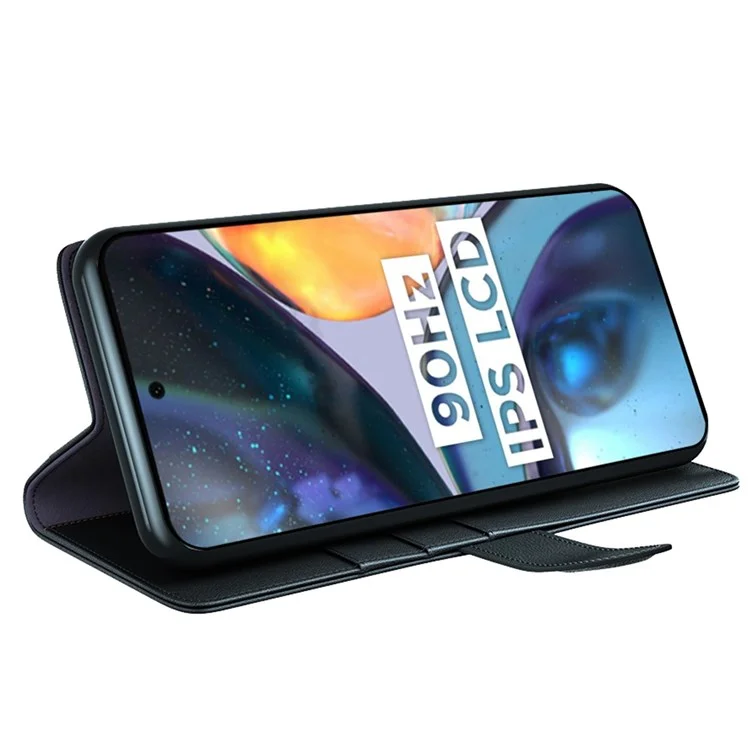Para Motorola Moto G22 4G Genuine Split Leather+TPU Caso Protector Folio Flip Style Standing Cover Fuberna de Teléfonos Móviles - Negro