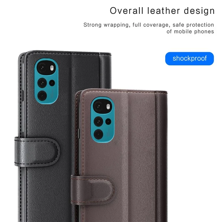 Para Motorola Moto G22 4G Genuine Split Leather+TPU Caso Protector Folio Flip Style Standing Cover Fuberna de Teléfonos Móviles - Negro