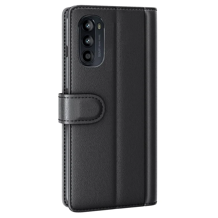 For Motorola Moto G52 4G / G82 5G Case Genuine Split Leather Phone Cover with Wallet Stand - Black