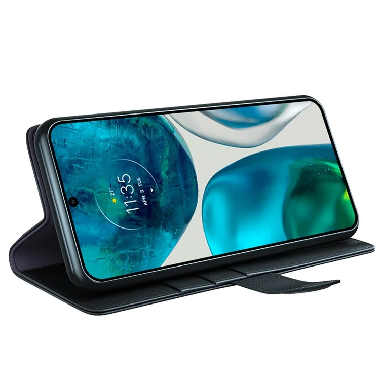 For Motorola Moto G52 4G / G82 5G Case Genuine Split Leather Phone Cover with Wallet Stand - Black