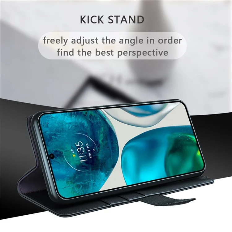 For Motorola Moto G52 4G / G82 5G Case Genuine Split Leather Phone Cover with Wallet Stand - Black