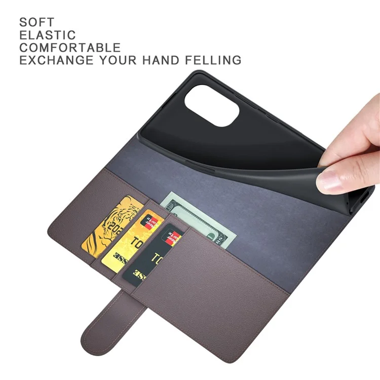 For Motorola Moto G52 4G / G82 5G Case Genuine Split Leather Phone Cover with Wallet Stand - Black