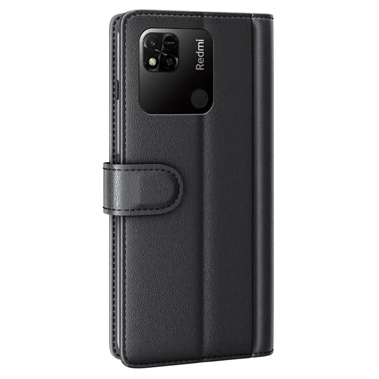 For Xiaomi Redmi 10A Case Genuine Split Leather Phone Cover with Wallet Stand - Black