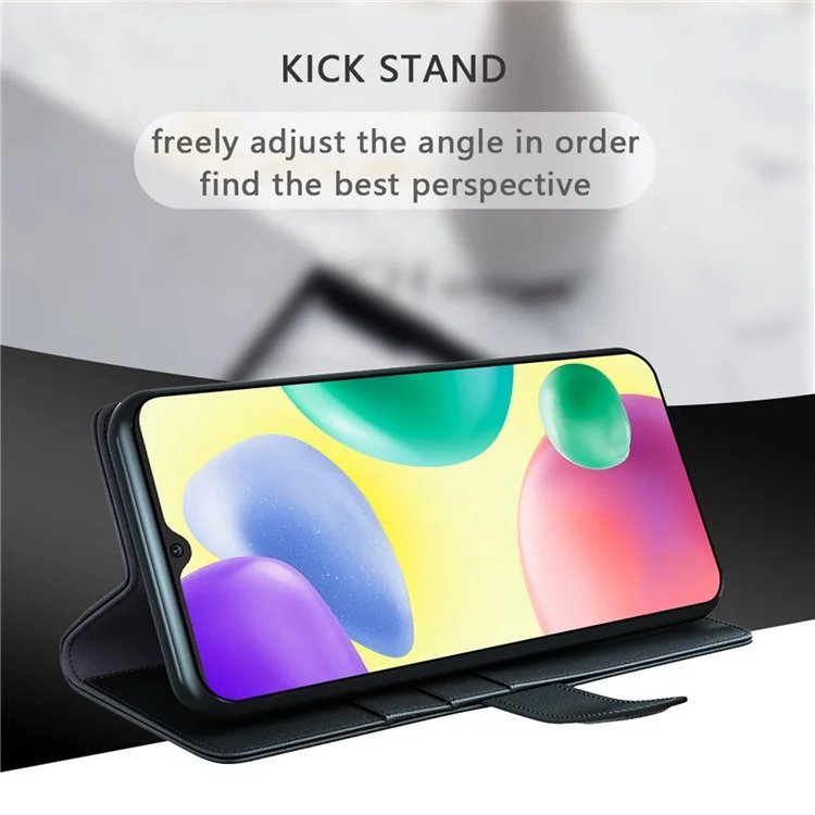 For Xiaomi Redmi 10A Case Genuine Split Leather Phone Cover with Wallet Stand - Black
