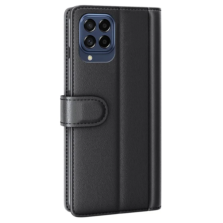 For Samsung Galaxy M53 5G Case Genuine Split Leather Phone Cover with Wallet Stand - Black