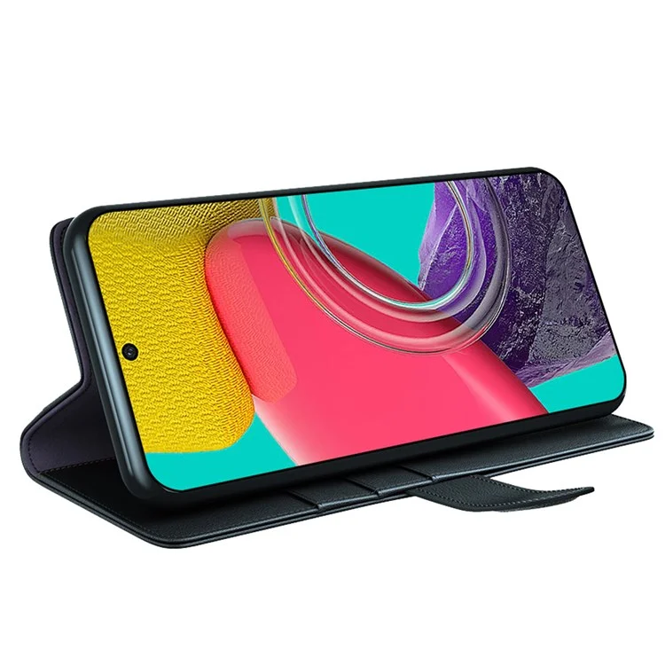 For Samsung Galaxy M53 5G Case Genuine Split Leather Phone Cover with Wallet Stand - Black