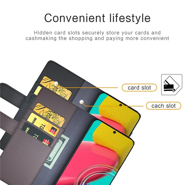 For Samsung Galaxy M53 5G Case Genuine Split Leather Phone Cover with Wallet Stand - Black