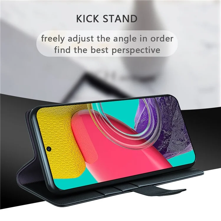 For Samsung Galaxy M53 5G Case Genuine Split Leather Phone Cover with Wallet Stand - Black