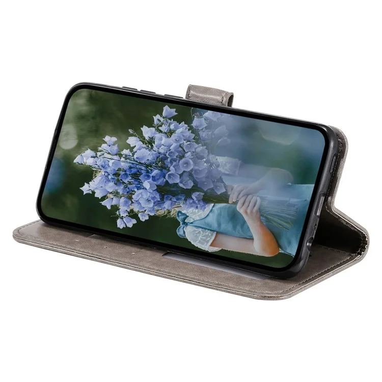 Pour Motorola Moto G52 4G PU Cuir Portefeuille Style de Style Stand Magnétique Magnétique Imprimé Mandala Flower Stand Téléphone Protecteur de Téléphone Avec Bracelet - Gris