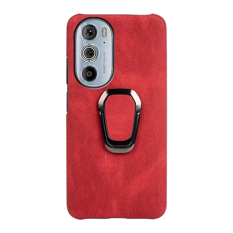 Für Motorola Edge 30 Pro (Motorola Edge+(2022)) Ringhalter Kickstand PU-Leder-PC-Abdeckung Kratzfestes Telefongehäuse - Rot