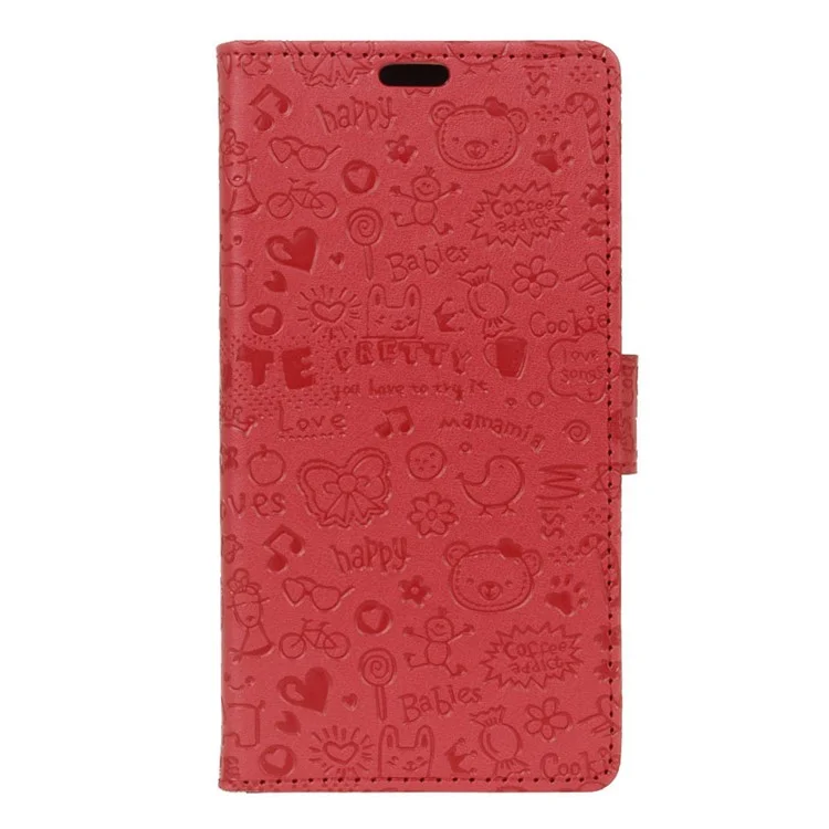 Cartoon Graffiti Leather Wallet Case Cover for Lenovo A6600 - Red