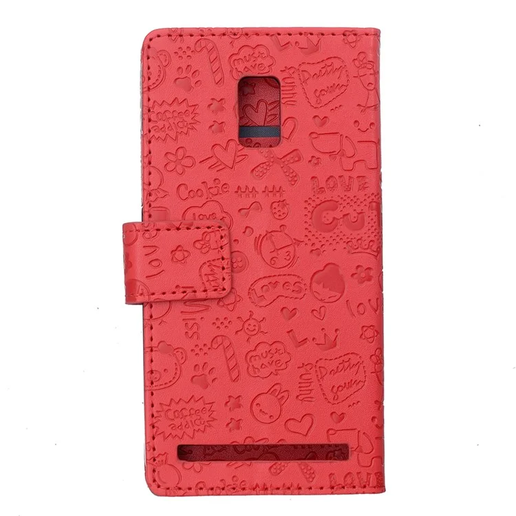 Cartoon Graffiti Leather Wallet Case Cover for Lenovo A6600 - Red